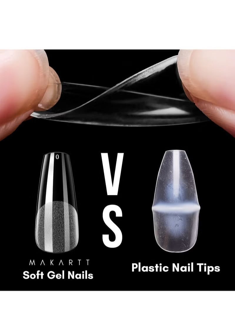 KASTWAVE 550Pcs Soft Gel Full Cover Nail Tips 11 Sizes Gel Nail Tips Full Cover False Nail Artificial Nails with Case Frosted T Shape Gel Nail Extensions for Nail Salons and DIY Nail Art - Image 2