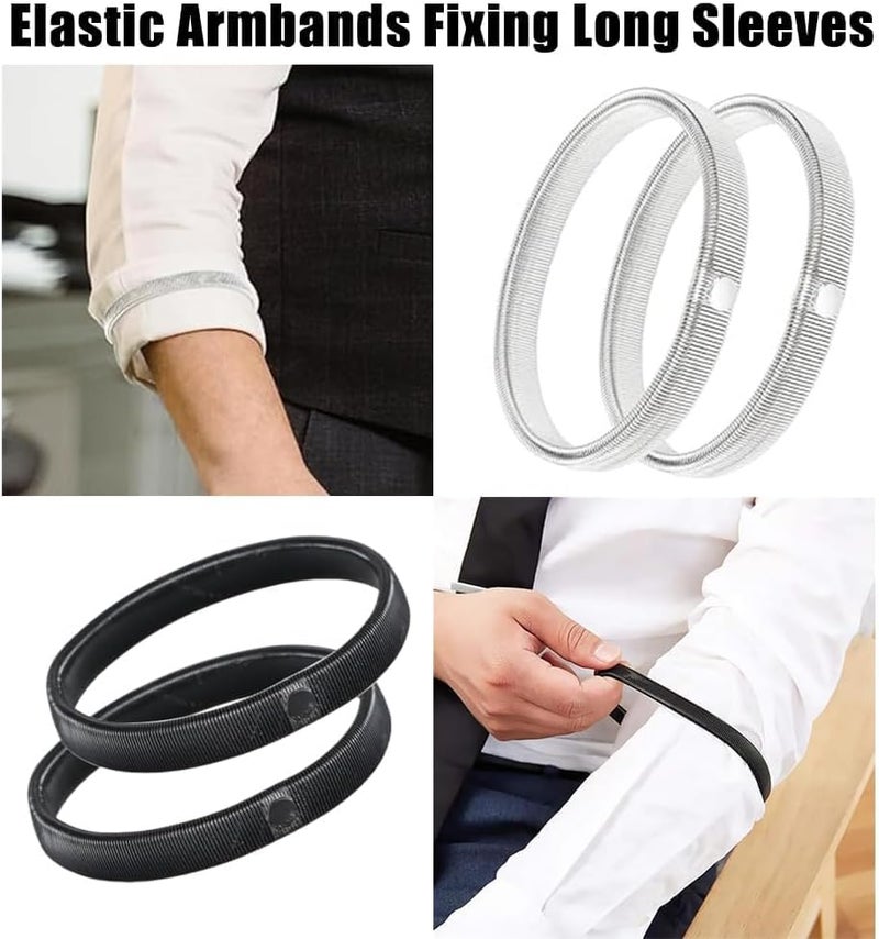 YelaJoy 4 Pcs Pants Hemming Holders, Stretchy Metal Trousers Edge Strips，Quick Adjustment, Elastic Armbands, for Pants, Sleeves, Garters, Wide Leg Trousers, Easy Fix - Image 3