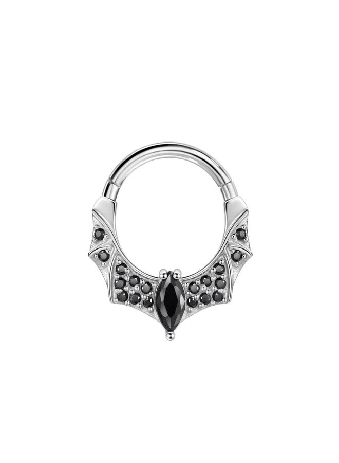 FANSING Halloween Septum Jewelry 16g Bat Septum Ring Surgical Steel Piercing Rings 16 Gauge 10mm Daith Hoop Earring with Black CZ - Image 1