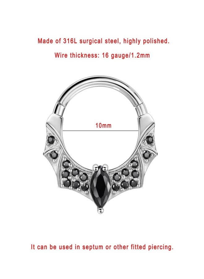 FANSING Halloween Septum Jewelry 16g Bat Septum Ring Surgical Steel Piercing Rings 16 Gauge 10mm Daith Hoop Earring with Black CZ - Image 2