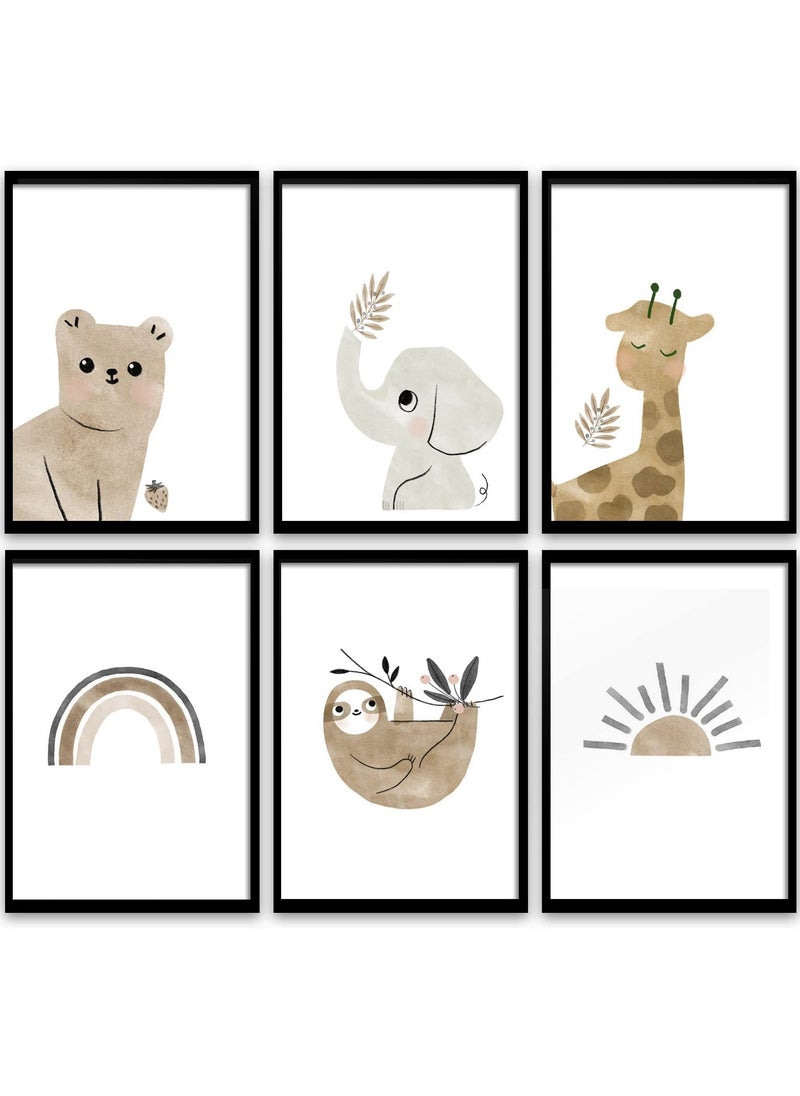 Generic - Jungle Animal Nursery Wall Art Set, 6 PCS Baby Room Decor, Cute Animal Pictures for Children's Bedroom, A4 (8x12 inch) Jungle Theme Baby Wall Decor. - Image 1