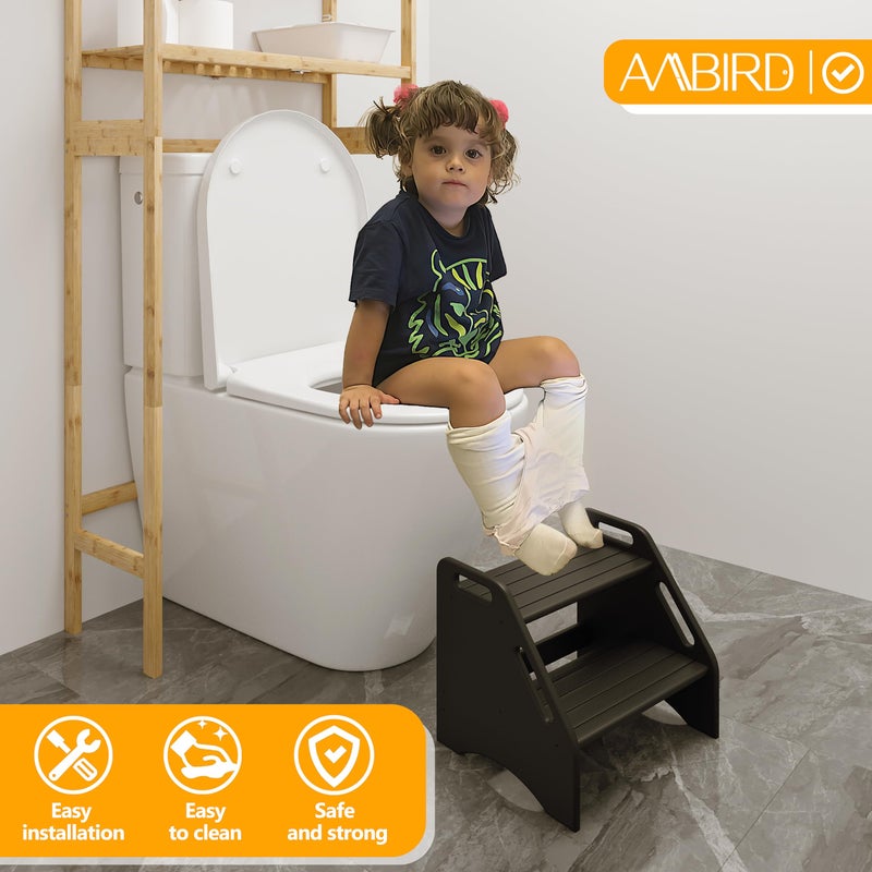 AMBIRD Wooden Step Stool - Two-Step 300 lbs Capacity With Safety Non-Slip Pads and Handles, Bamboo for Bathroom, Kitchen, Dual Height for Adults (Black) - Image 4