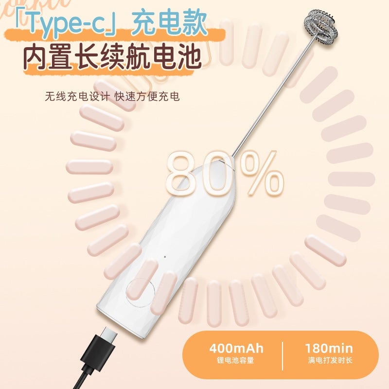 JLB Handheld Mini Coffee Milk Frother, 3-Speed Wireless Electric Egg Beater, USB Rechargeable Cream Whisk - Image 2
