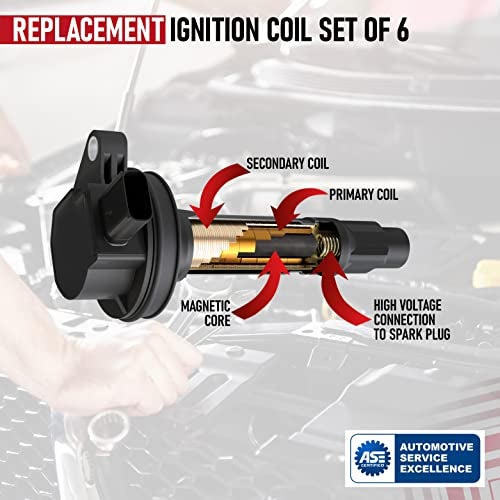 AA Ignition Ignition Coil Pack Set of 6 - Compatible with Ford, Mercury, Mazda & Lincoln Vehicles - 3.5L, 3.7L V6 Edge, F150, Explorer, Mustang, Taurus X, MKZ - Replaces 7T4E-12A375-EE, DG520, 7T4Z12029E, DG-520 - Image 4