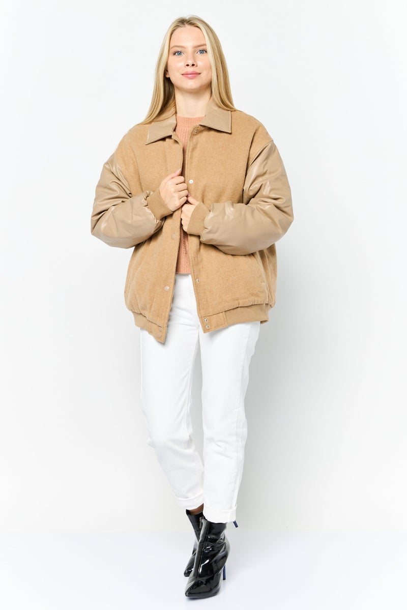 Asos Design Women Textured Sherpa Jacket, Tan  - Image 4