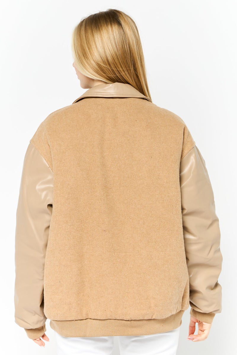 Asos Design Women Textured Sherpa Jacket, Tan  - Image 2