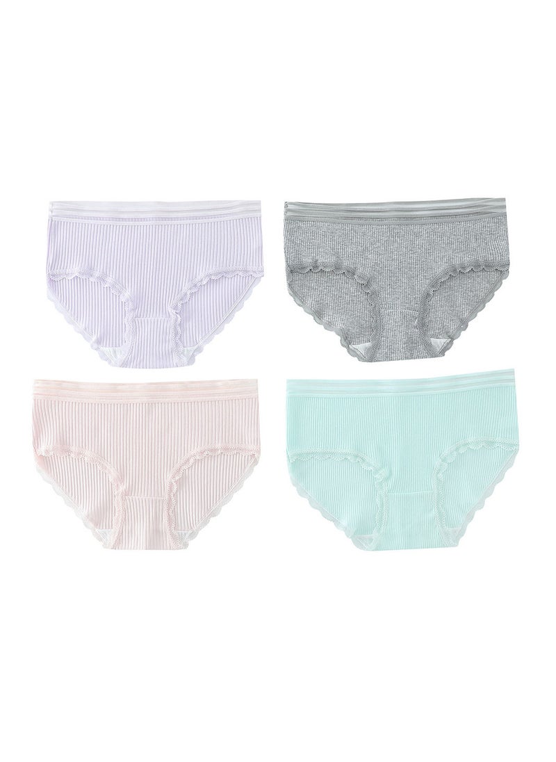 Zeemey 4-Piece Cotton Bikini Breathable Panties Low Waist Fashionable Ladies Charming Thick Bottom