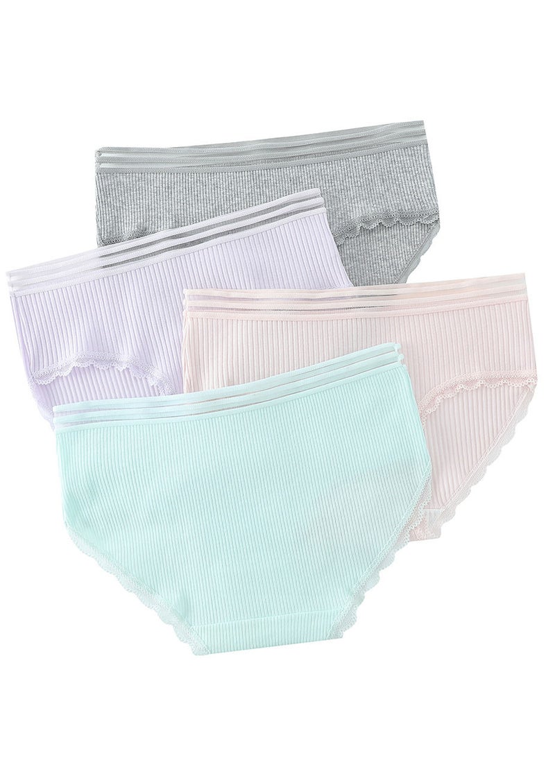 Zeemey 4-Piece Cotton Bikini Breathable Panties Low Waist Fashionable Ladies Charming Thick Bottom