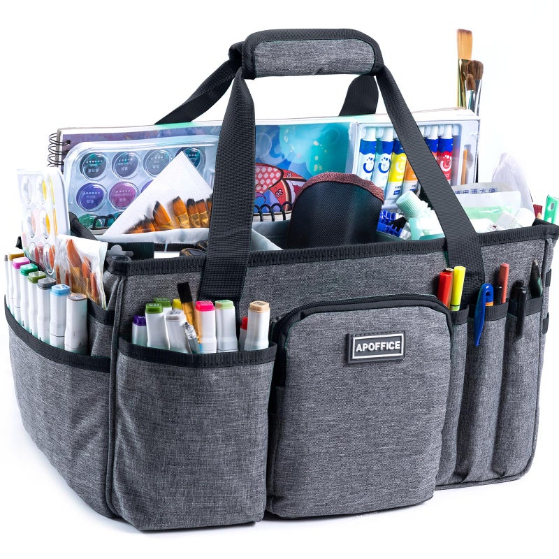 APOFFICE Art Supply Organizer Tote Bag â€“ Craft Caddy with Handle, Utility Storage Tote with Multiple Pockets & Adjustable Divider for Stationary, Sewing, Scrapbooking, School, Office, Medical Supplies - Image 1