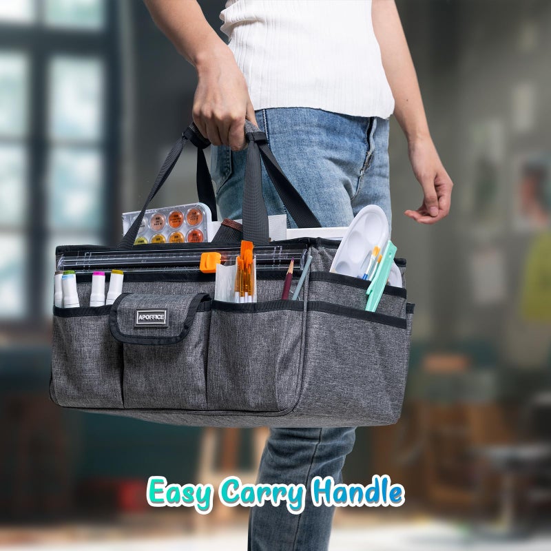 APOFFICE Art Supply Organizer Tote Bag â€“ Craft Caddy with Handle, Utility Storage Tote with Multiple Pockets & Adjustable Divider for Stationary, Sewing, Scrapbooking, School, Office, Medical Supplies - Image 5