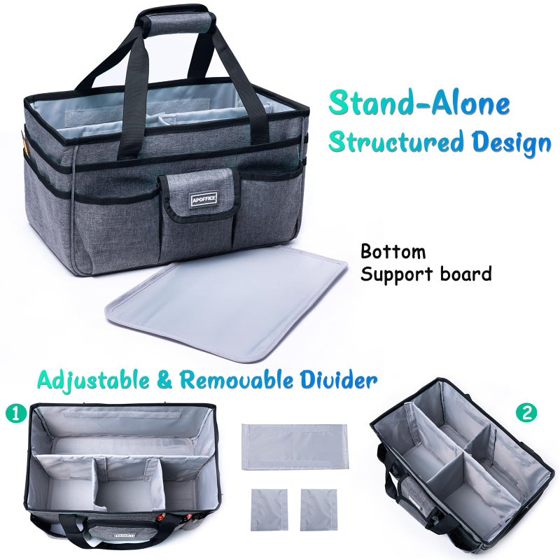 APOFFICE Art Supply Organizer Tote Bag â€“ Craft Caddy with Handle, Utility Storage Tote with Multiple Pockets & Adjustable Divider for Stationary, Sewing, Scrapbooking, School, Office, Medical Supplies - Image 3