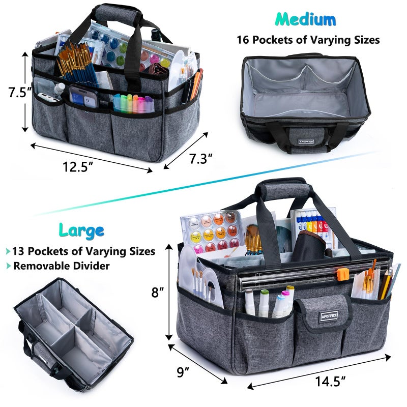 APOFFICE Art Supply Organizer Tote Bag â€“ Craft Caddy with Handle, Utility Storage Tote with Multiple Pockets & Adjustable Divider for Stationary, Sewing, Scrapbooking, School, Office, Medical Supplies - Image 4