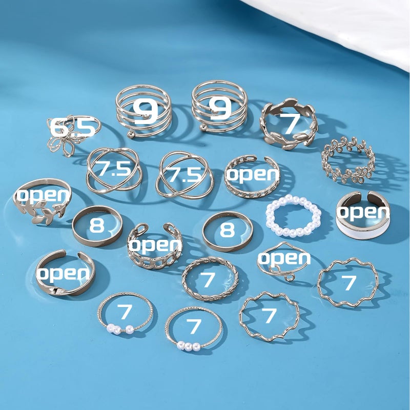 IFKM 21 Pcs Silver Knuckle Rings Set For Women Vintage Stackable Joint Finger Midi Rings Dainty Cubic Zirconia Crystal Simple Twist Hollow Cute Ring Pack Jewelry Gift - Image 5