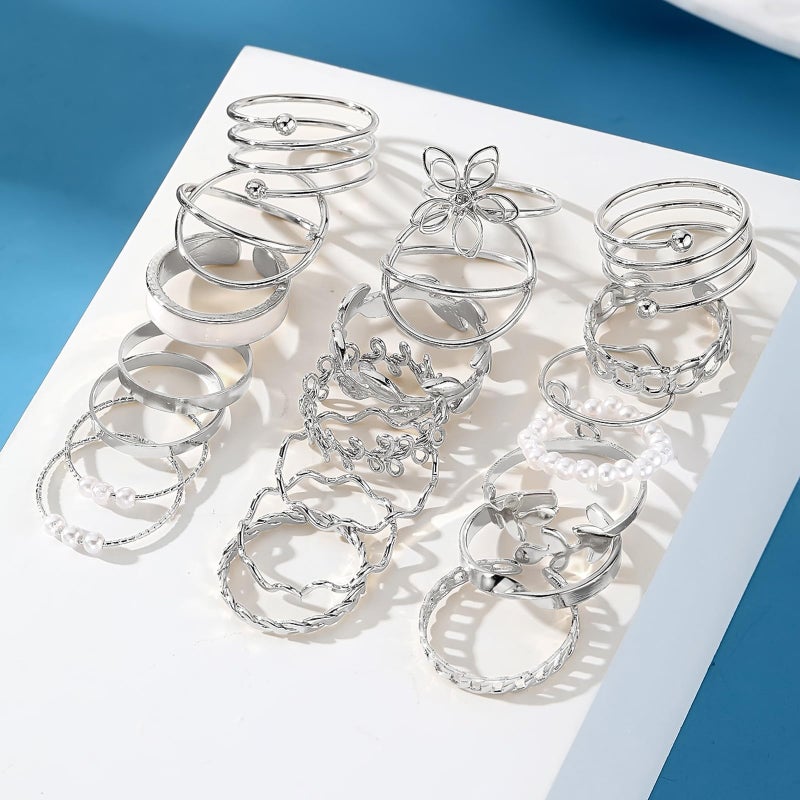 IFKM 21 Pcs Silver Knuckle Rings Set For Women Vintage Stackable Joint Finger Midi Rings Dainty Cubic Zirconia Crystal Simple Twist Hollow Cute Ring Pack Jewelry Gift - Image 3