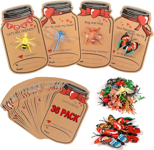 catnee Valentines Day Cards for Kids 36 Pack Love Bug Valentine Cards with 12 Different Toy Bugs Kids Valentines Day Cards Greeting Cards for Kids Classroom School Gifts Exchange Valentines Party Favors - Image 1