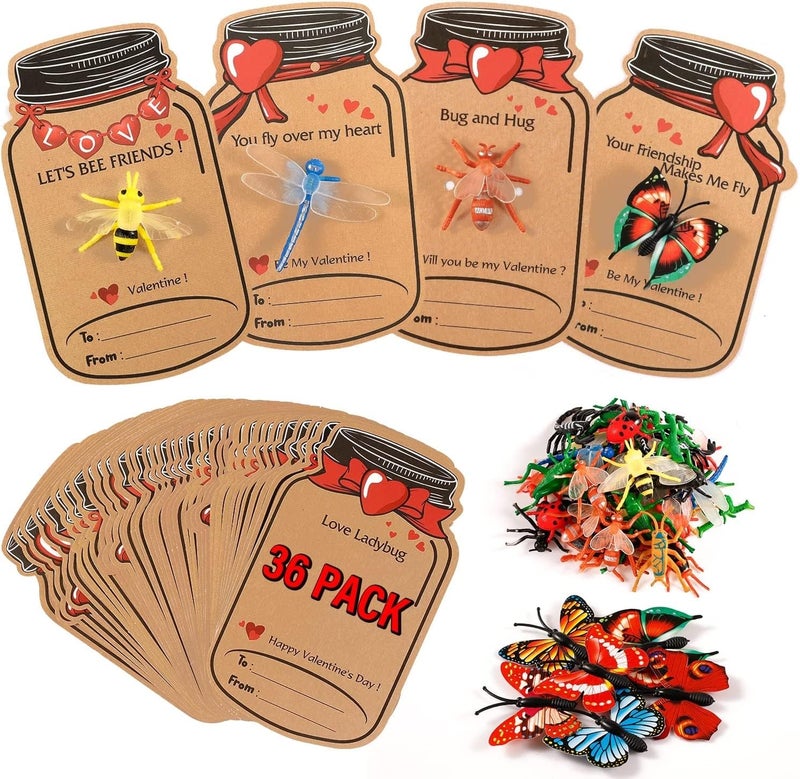 catnee Valentines Day Cards for Kids 36 Pack Love Bug Valentine Cards with 12 Different Toy Bugs Kids Valentines Day Cards Greeting Cards for Kids Classroom School Gifts Exchange Valentines Party Favors - Image 4