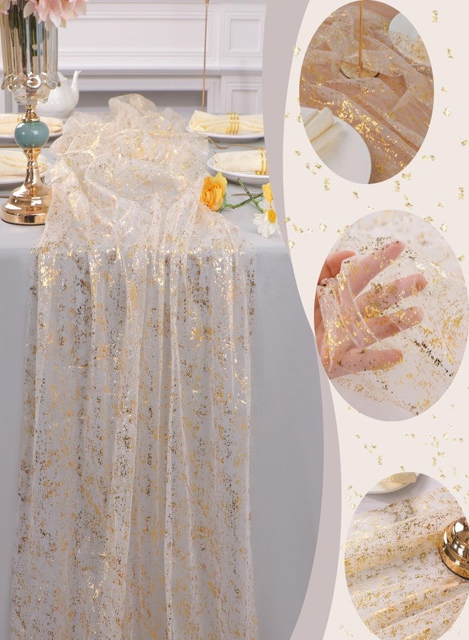 Snowkingdom 10 Ft Gold Table Runner, Sheer Gauze Chiffon Tulle Cheesecloth Sequin Glitter Metallic Foil, Table Decorations for Home Wedding Anniversary Party Birthday Holiday Christmas Thanksgiving - Image 3