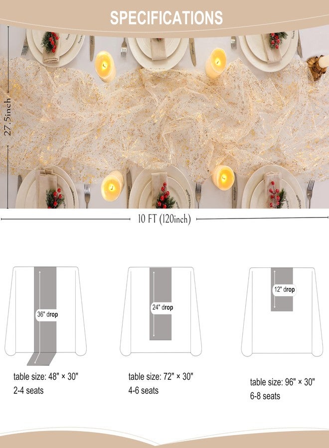 Snowkingdom 10 Ft Gold Table Runner, Sheer Gauze Chiffon Tulle Cheesecloth Sequin Glitter Metallic Foil, Table Decorations for Home Wedding Anniversary Party Birthday Holiday Christmas Thanksgiving - Image 5
