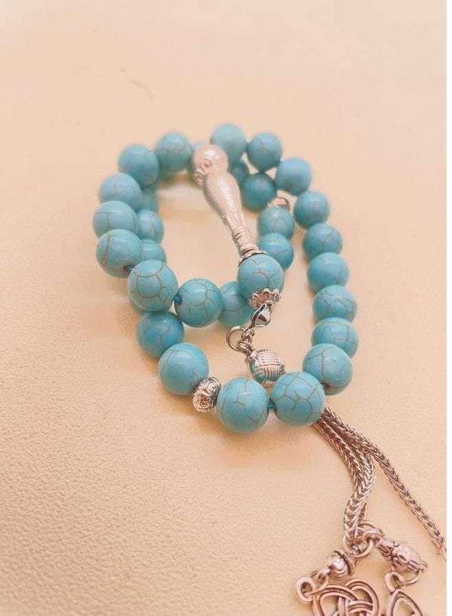 33 Natural Turquoise Muslim Prayer Beads, Pray Beads, Tasbih Beads Handmade-10mm  - Image 4