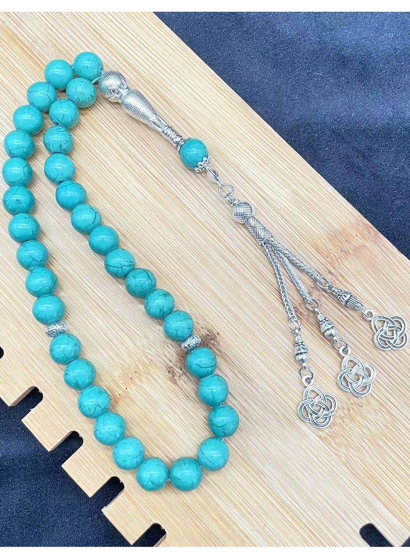 33 Natural Turquoise Muslim Prayer Beads, Pray Beads, Tasbih Beads Handmade-10mm  - Image 2