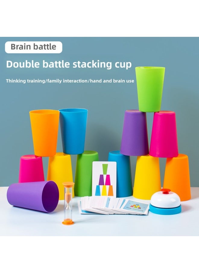 Children's Competitive Cup Quick-stack Cup Kindergarten Early Education Intelligence Color Cognition Parent-child Interactive Board Game Toys Cross-border-Color:Grab The Double Stacking Cup + Upgraded Color Memory Chess