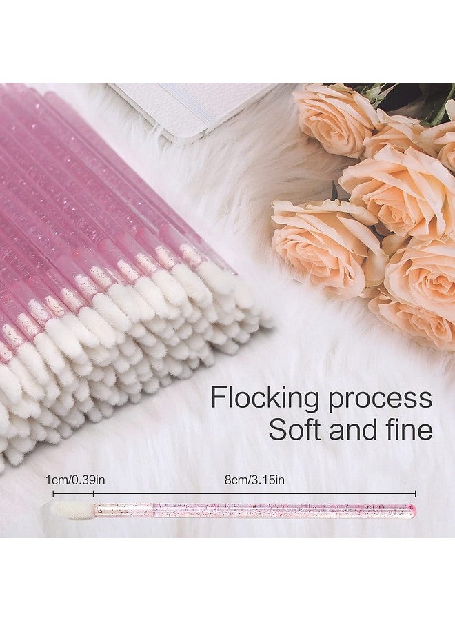 Elisel 100 قطعة فرش شفاه كريستالية قابلة للاستخدام لمرة واحدة فرش مكياج شفاه أحمر شفاه عصا لمسة جليتر فرش ظلال العيون أداة تطبيق أدوات مكياج مجموعة أدوات الجمال (وردي) - Image 3