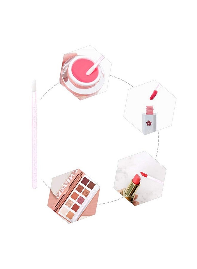 Elisel 100 قطعة فرش شفاه كريستالية قابلة للاستخدام لمرة واحدة فرش مكياج شفاه أحمر شفاه عصا لمسة جليتر فرش ظلال العيون أداة تطبيق أدوات مكياج مجموعة أدوات الجمال (وردي) - Image 5