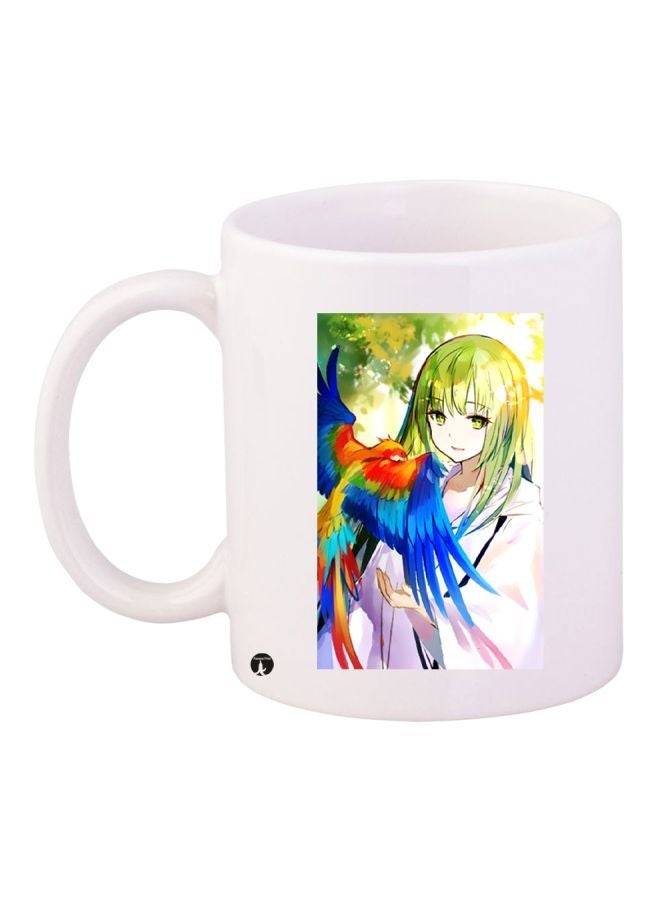 RYN Anime Printed Coffee Mug White/Blue/Green 11ounce