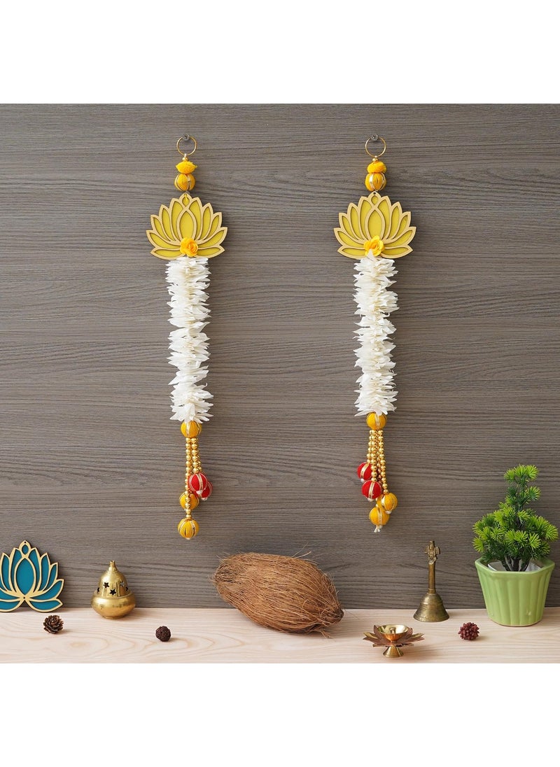 Webelkart Webelkart Premium Yellow and Gold Lotus Wall Hanging |Lotus Back Drop Hanging | Wall Decor |Temple Decor Home and Office Decor (Set of 2) 17" Inches  - Image 1