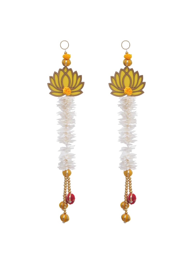 Webelkart Webelkart Premium Yellow and Gold Lotus Wall Hanging |Lotus Back Drop Hanging | Wall Decor |Temple Decor Home and Office Decor (Set of 2) 17" Inches  - Image 4