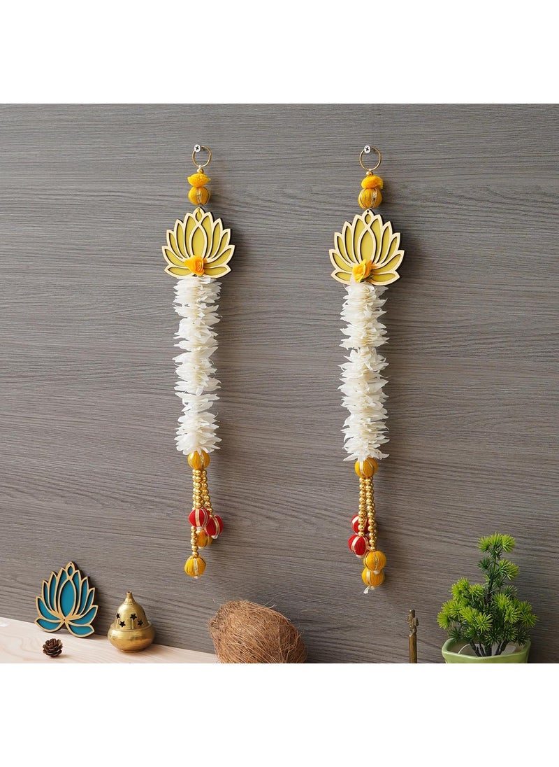Webelkart Webelkart Premium Yellow and Gold Lotus Wall Hanging |Lotus Back Drop Hanging | Wall Decor |Temple Decor Home and Office Decor (Set of 2) 17" Inches  - Image 2