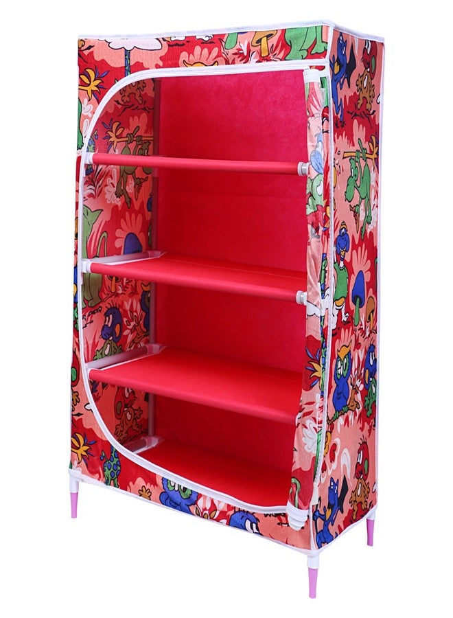 Homeeva | 4 Shelves Baby Foldable Wardrobe | Jungle Red (Made in India) - Fabric - Image 1
