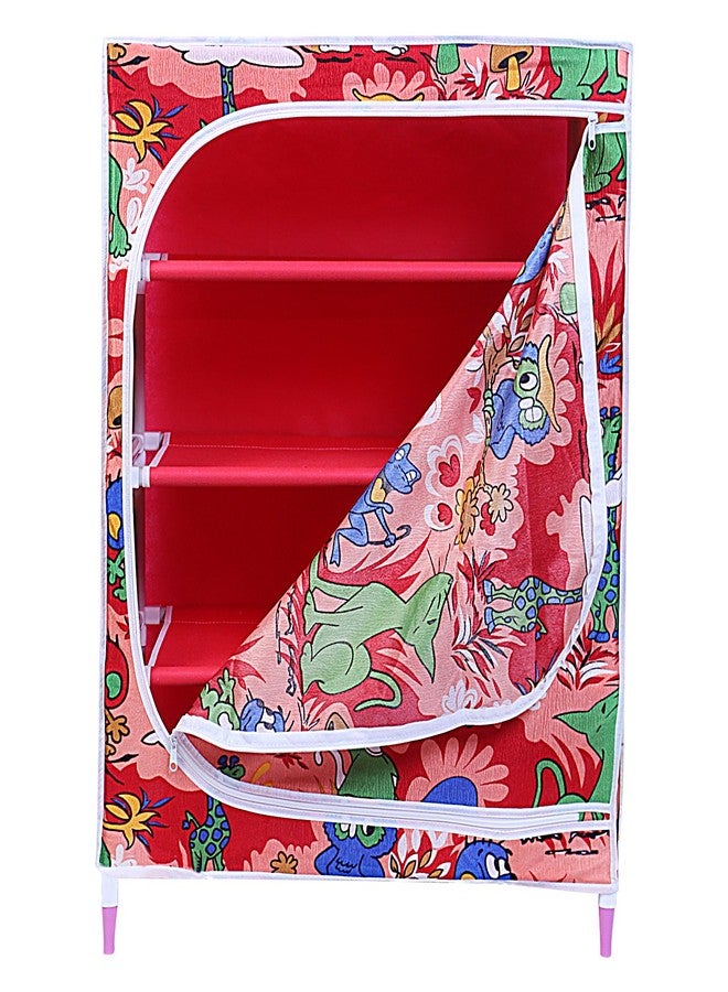 Homeeva | 4 Shelves Baby Foldable Wardrobe | Jungle Red (Made in India) - Fabric - Image 4