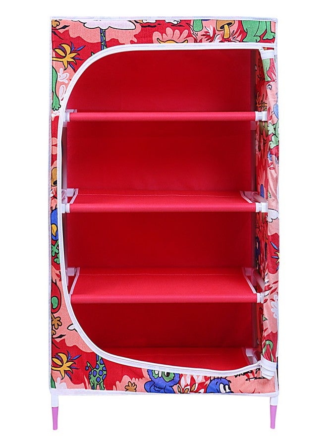Homeeva | 4 Shelves Baby Foldable Wardrobe | Jungle Red (Made in India) - Fabric - Image 3