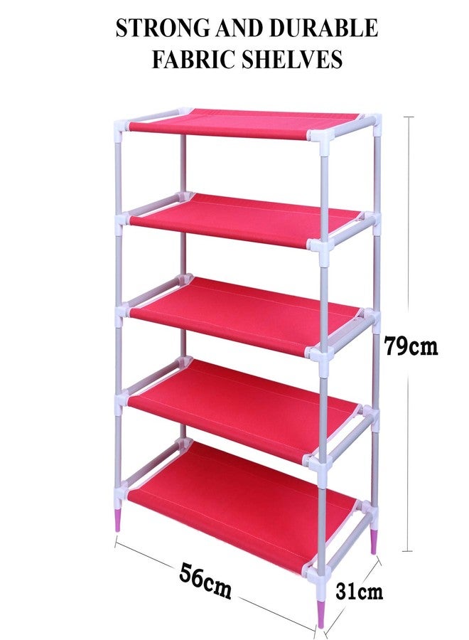 Homeeva | 4 Shelves Baby Foldable Wardrobe | Jungle Red (Made in India) - Fabric - Image 2