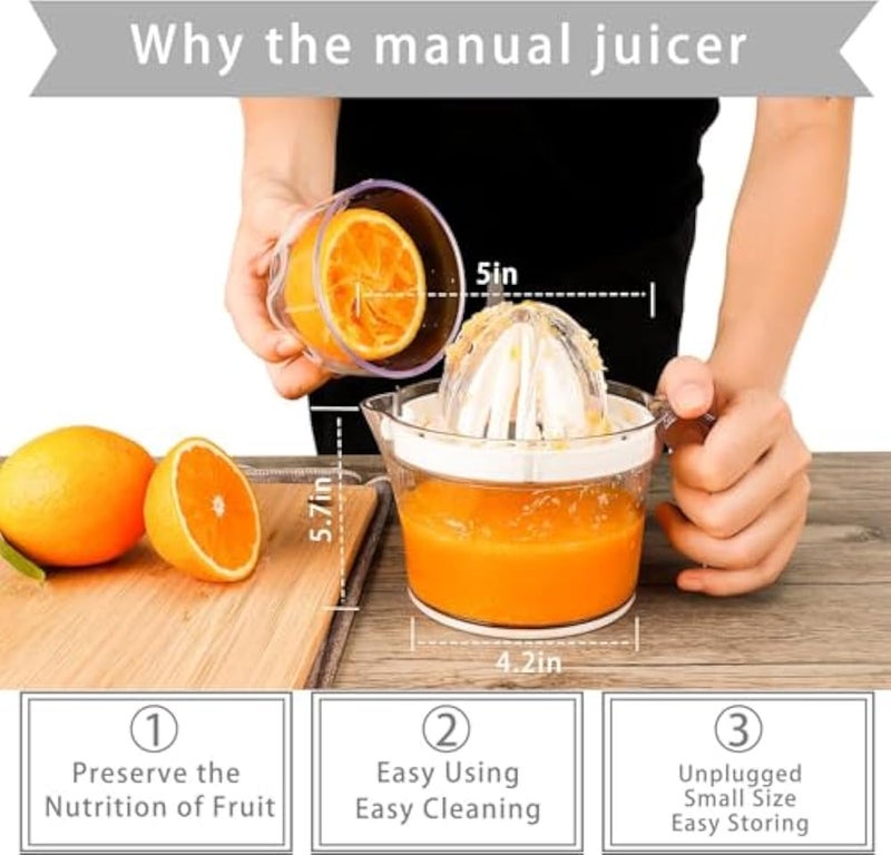 Citrus Juicer Manual Hand Press Orange Lemon Squeezer With Container Easy Juice Extractor Kitchen Tool Durable Plastic Compact Design 500ML - Image 3