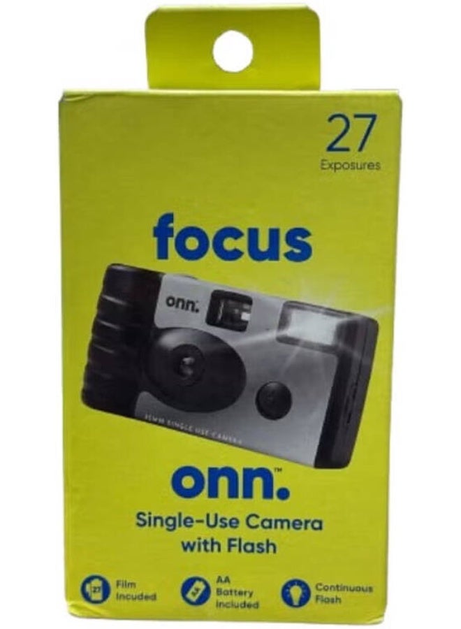 ONN Focus Single Use Disposable 35mm Camera with Flash, 5MP, Pre-Loaded Film, 27 Exposures – Easy Point & Shoot, Black - Image 1