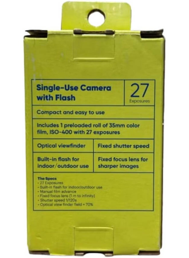 ONN Focus Single Use Disposable 35mm Camera with Flash, 5MP, Pre-Loaded Film, 27 Exposures – Easy Point & Shoot, Black - Image 2