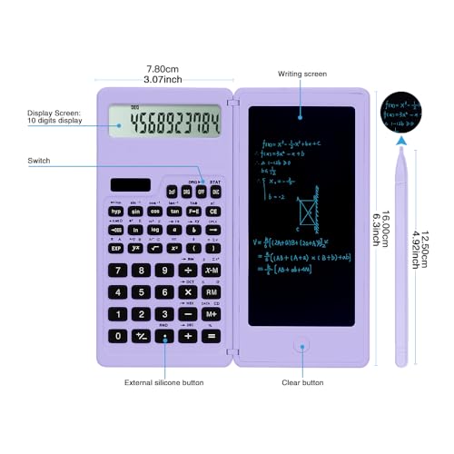 LveSunny Scientific Calculators for high-School, LveSunny 10 Digits Digital with Erasable Writing Board Math Calculator for Middle School & College (Purple) - Image 3