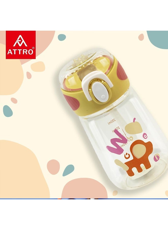 ATTRO زجاجة مياه Attro Sippy للأطفال سعة 400 مل مع غطاء قلاب وقشة، زجاجة للأطفال مل، منشن للاستهلاك اليومي من الماء، خالية من مادة BPA، مانعة للتسرب - صفراء - Image 5