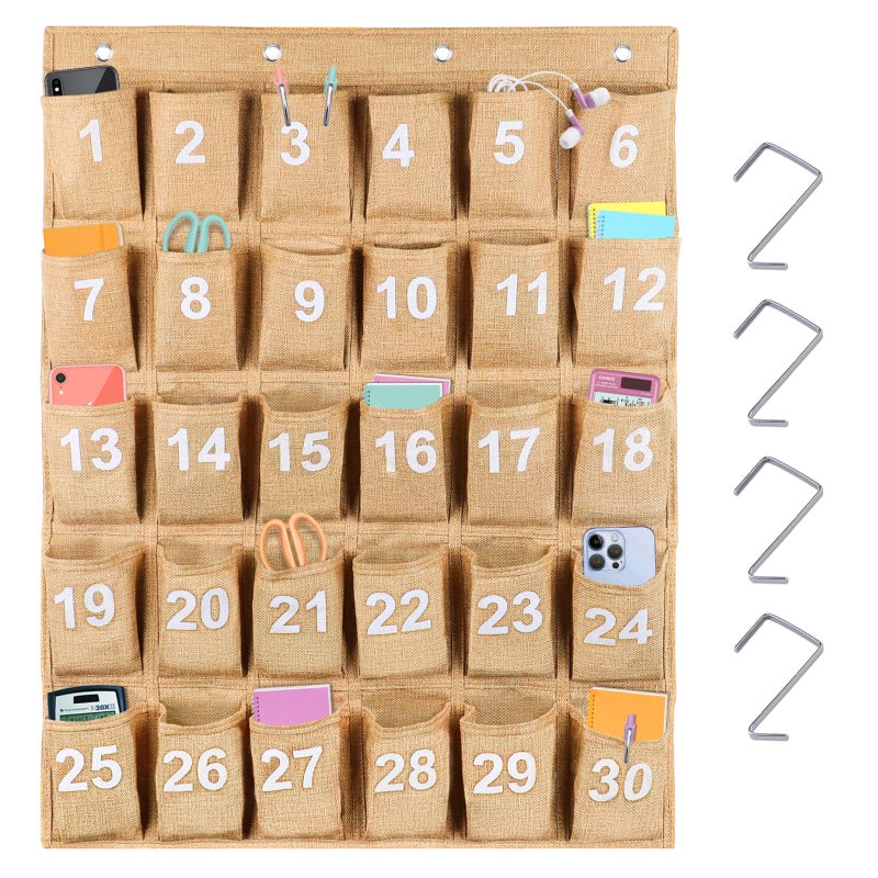 Eamay 30 Numbered Classroom Pocket Charts for Cell Phones and Calculators Holder Wall Door Mount Hanging Organizer - Image 2