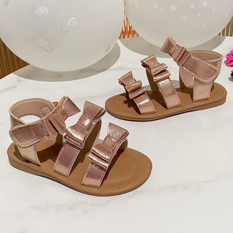 French Girls' Sandals Western Style Girl'S Bow Princess Shoes Open Toe Soft Bottom Flat Beach Shoes - Image 4