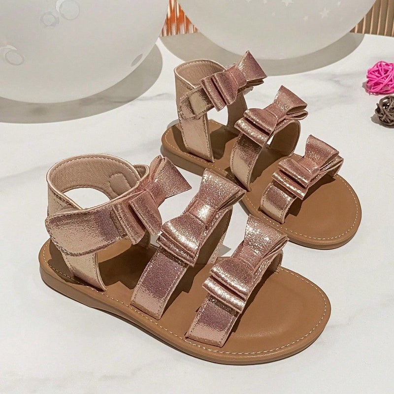 French Girls' Sandals Western Style Girl'S Bow Princess Shoes Open Toe Soft Bottom Flat Beach Shoes - Image 2