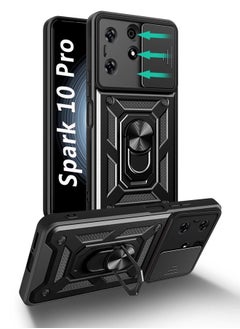 Tecno Spark 10 Pro Case Cover, With Car Magnetic Bracket And Slide Camera Len Silicone Non-slip Shockproof Anti-Scratch Protective Anti-scratch Case for Spark 10 Pro（Black）