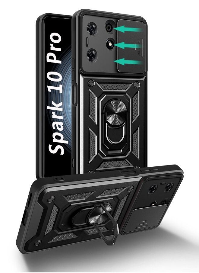 Xoopla - Tecno Spark 10 Pro Case Cover, With Car Magnetic Bracket And Slide Camera Len Silicone Non-slip Shockproof Anti-Scratch Protective Anti-scratch Case for Spark 10 Pro（Black） - Image 1