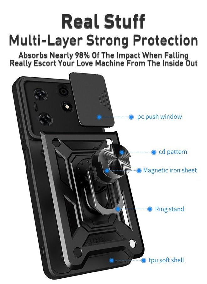 Xoopla - Tecno Spark 10 Pro Case Cover, With Car Magnetic Bracket And Slide Camera Len Silicone Non-slip Shockproof Anti-Scratch Protective Anti-scratch Case for Spark 10 Pro（Black） - Image 1