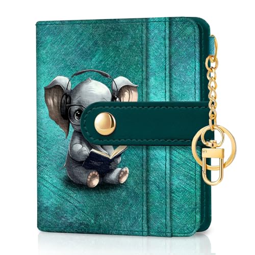 Jogjam Elephant Rfid Women Wallet, Small Slim Thin Credit Card Wallet, PU Leather Bifold Cash Zipper Coin Pocket ID Window for Female Ladies Teen Girls Girly - Image 1