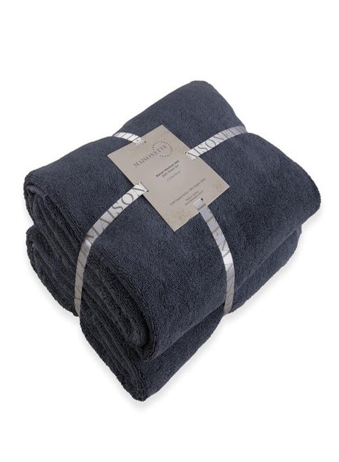 Maisonette Elegance 100% Organic Cotton Turkish Bath Towels, Soft & Absorbent, Ideal Quick Dry Large Bathroom Towel Set for Shower (30" x 58", 2 Pack) - Dark Blue (Mineral) - Image 2