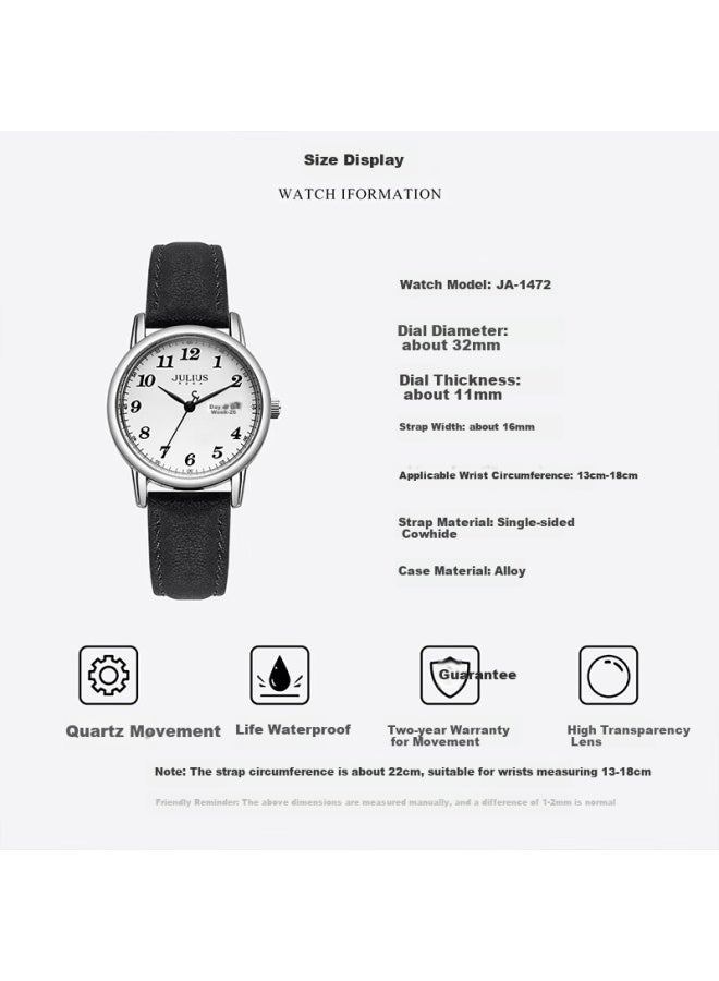 Julius Women'S Vintage Dual Calendar Quartz Student Exam Watch Youthful Black Ja-1472B - Image 3