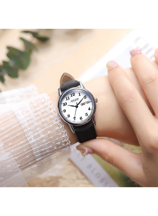 Julius Women'S Vintage Dual Calendar Quartz Student Exam Watch Youthful Black Ja-1472B - Image 1